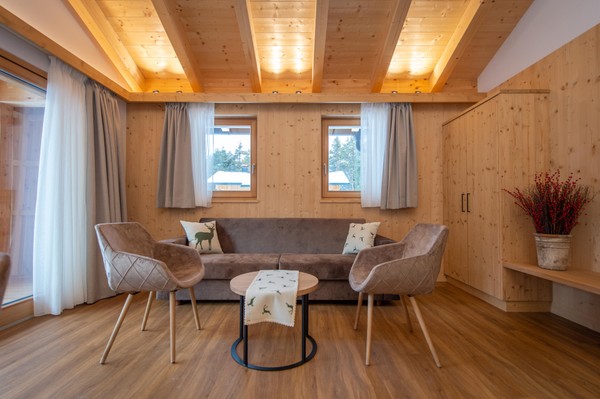 La zona giorno Les Ciases Chalets Dolomites