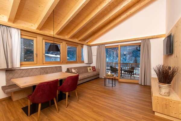 La zona giorno Les Ciases Chalets Dolomites