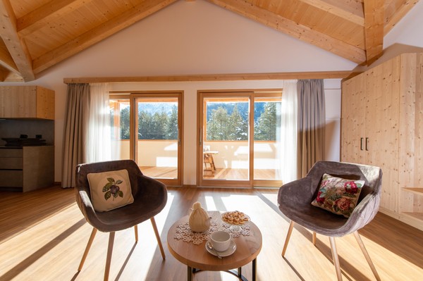 La zona giorno Les Ciases Chalets Dolomites