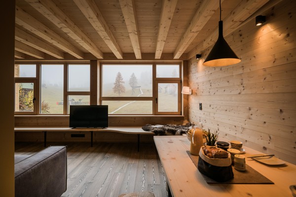 La zona giorno Prati di Croda Rossa Chalets