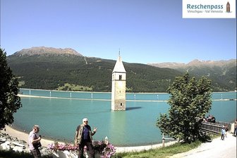 Webcam auf den Kirchturm im Reschensee