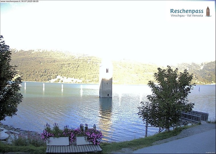 Webcam auf den Kirchturm im Reschensee