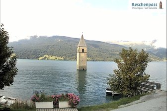 Webcam auf den Kirchturm im Reschensee