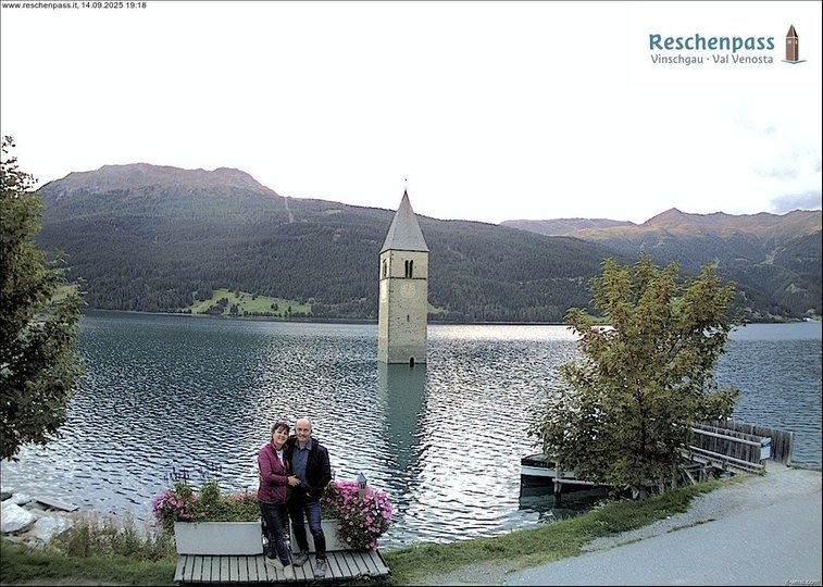 Webcam on the steeple of Lake Reschen