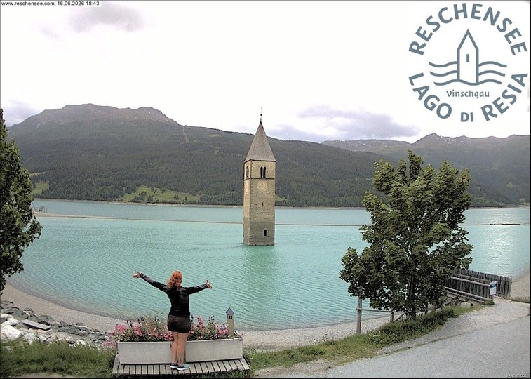 Webcam on the steeple of Lake Reschen